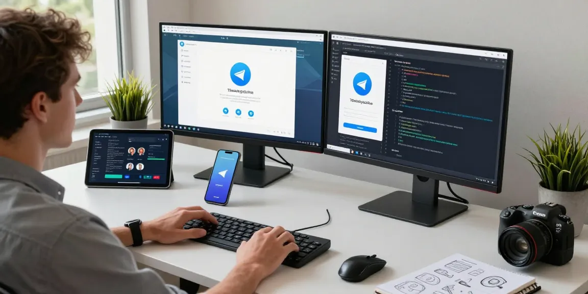 Download Telegram on a modern workspace, showcasing Telegram's user interface and productivity tools.