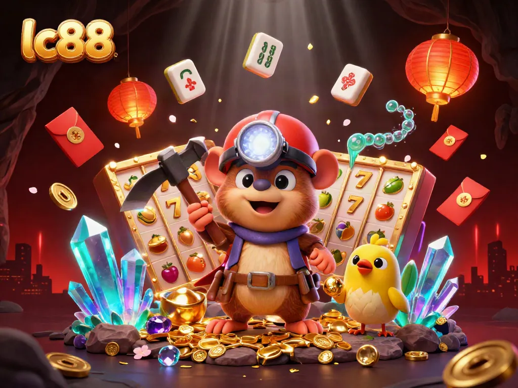Experience the excitement of lc88 with a treasure hunter mole amidst dazzling casino elements.