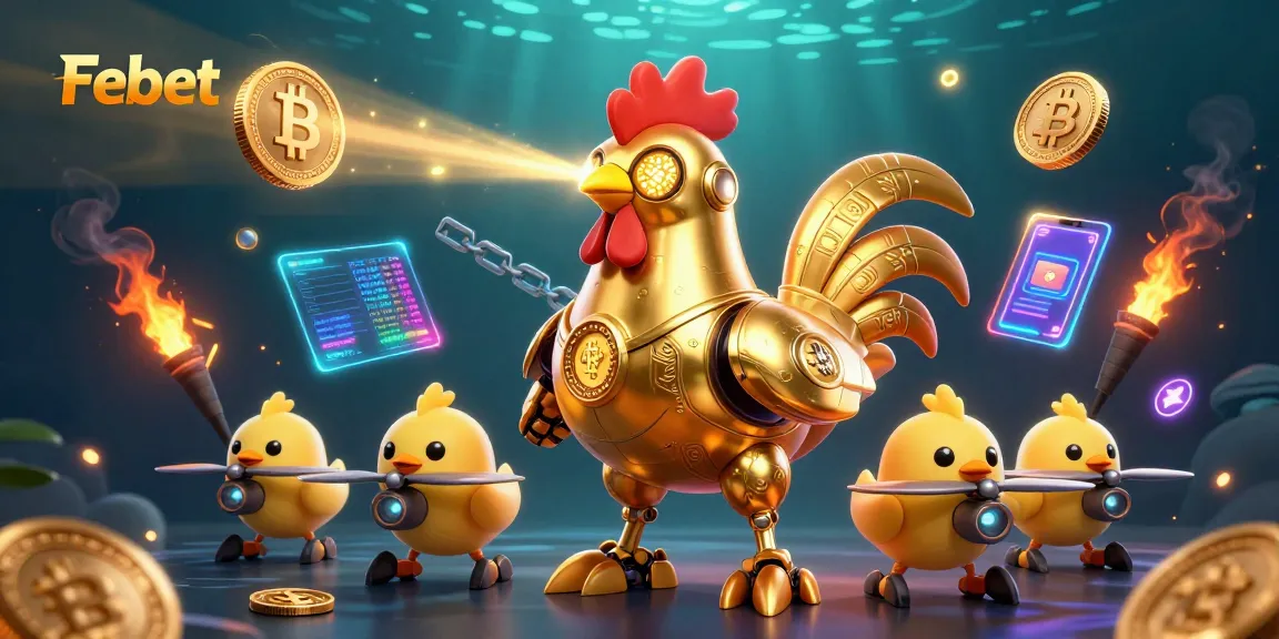 Febet players enjoy thrilling gaming experiences, surrounded by digital currency elements and vibrant design.